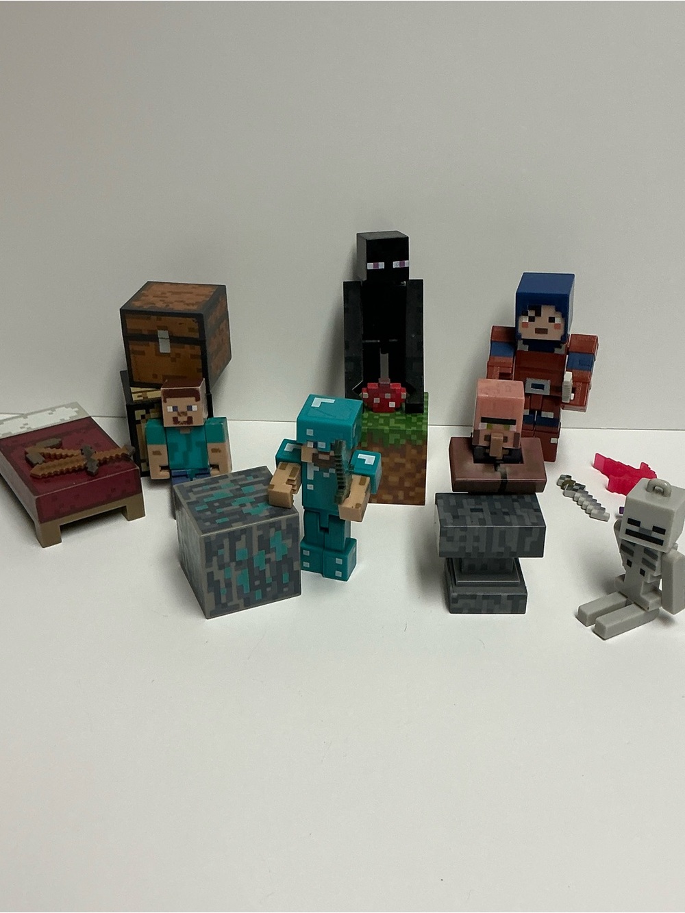 Minecraft Figures Toy Lot- Blacksmith, Diamond Steve, Enderman, Hex, Accessories